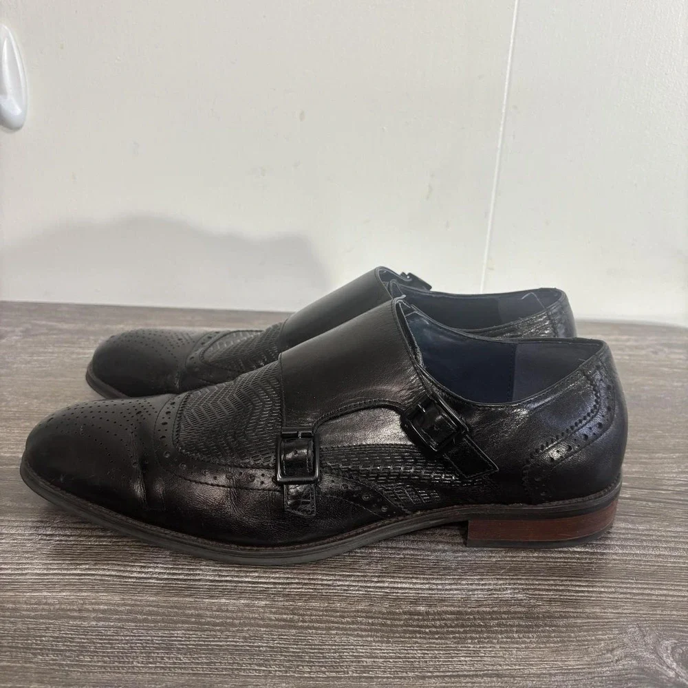 Stacy Adams Shoes Mens Size 10 Black Leather Monk Strap Wingtip Dress 25239-001